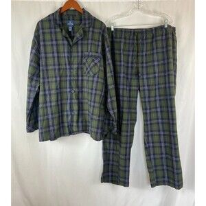 EUC Stafford Men's XXL Sleepwear Long Sleeve Pajama Set Plaid Blue Green Stretch
